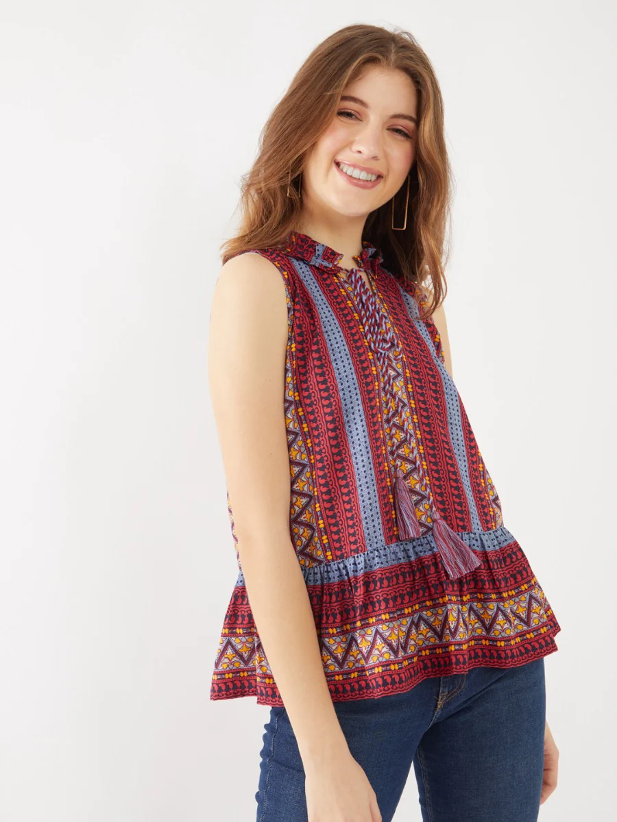 Multicolored Printed Tie-Up Top - Image 2