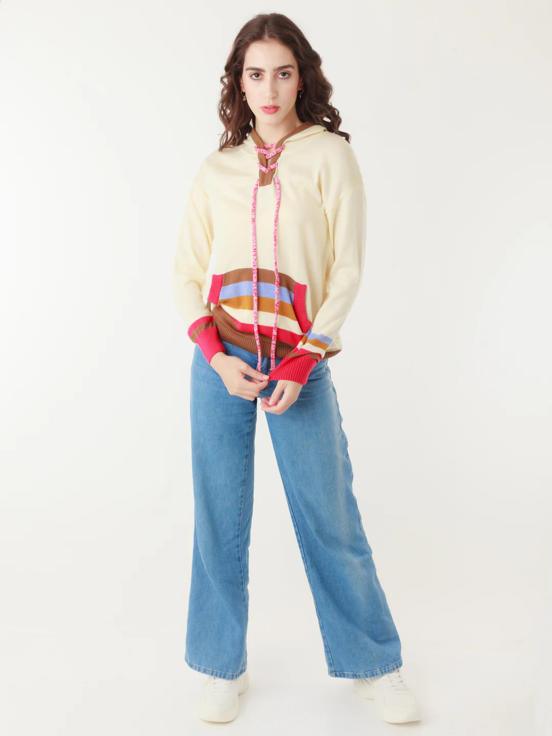 Multicolored Solid Hoodie Sweater