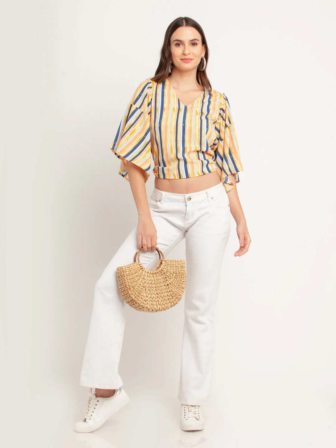 Multicolored Striped Flared Sleeve Top