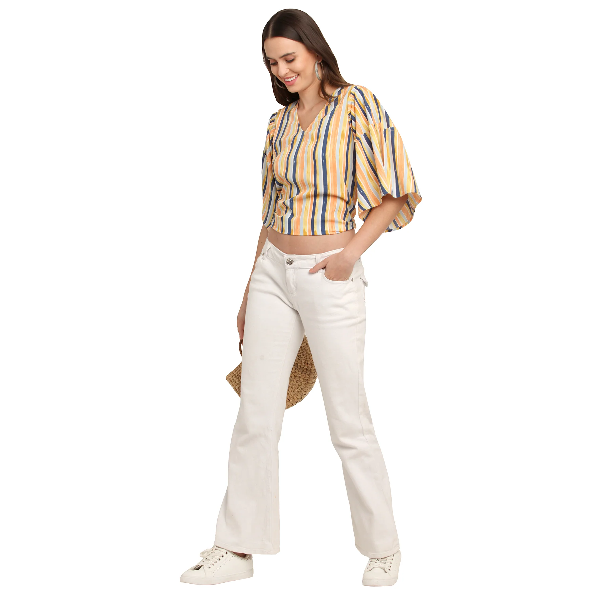 Multicolored Striped Flared Sleeve Top - Image 3