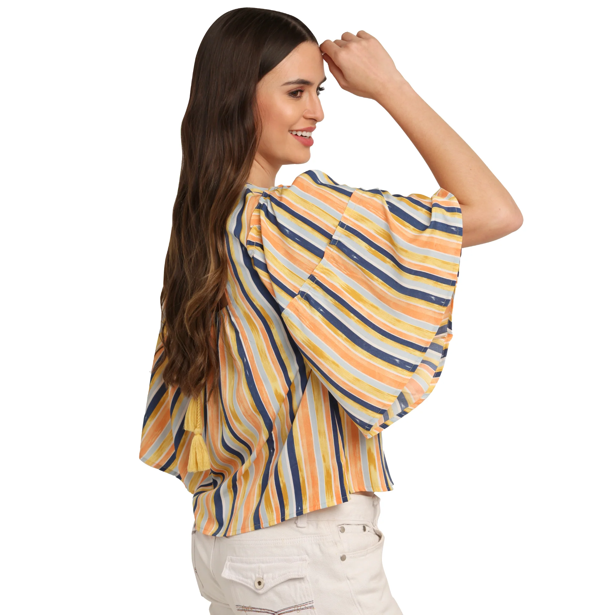 Multicolored Striped Flared Sleeve Top - Image 9
