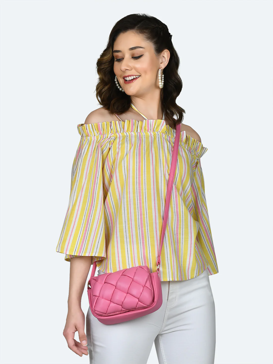 Multicolored Striped Off-shoulder Top - Image 2