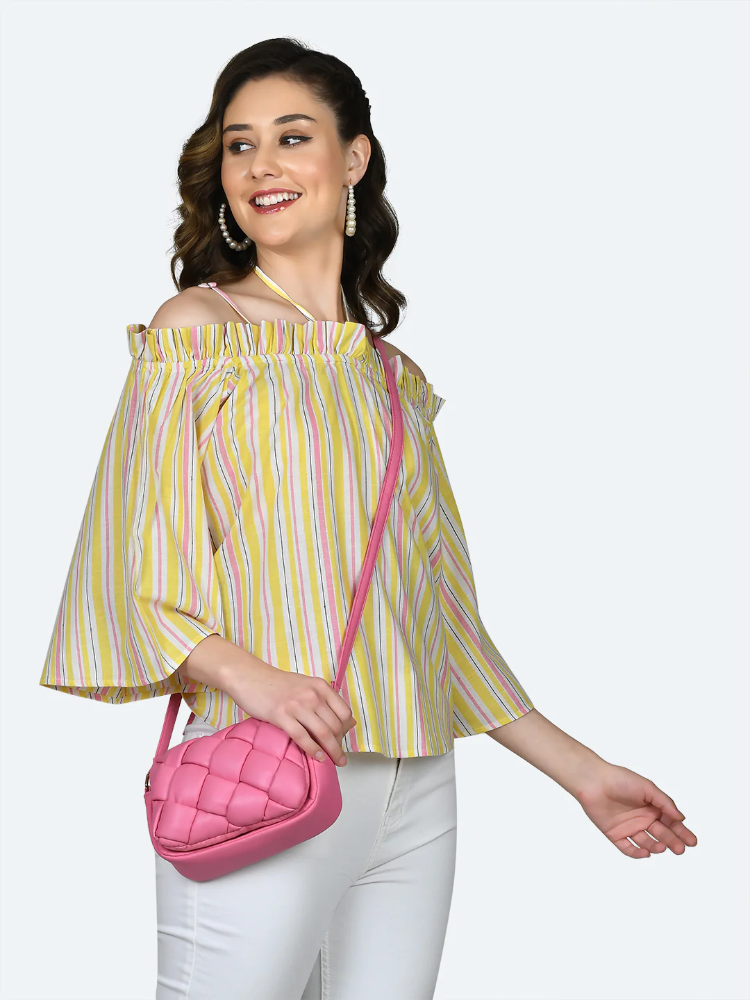Multicolored Striped Off-shoulder Top - Image 3