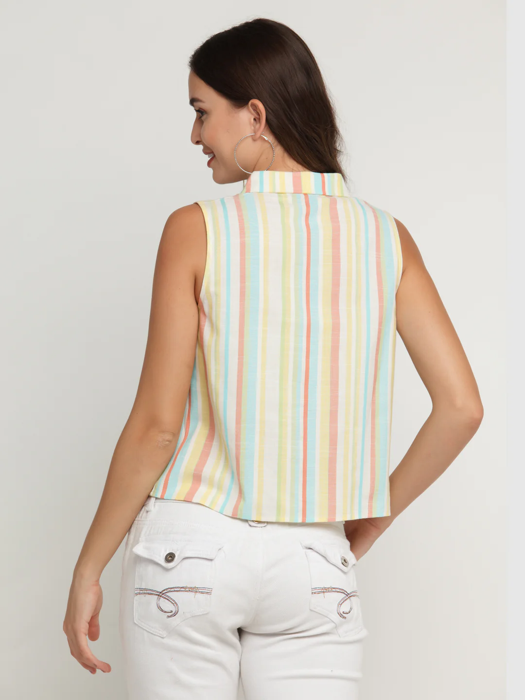 Multicolored Striped Ruffled Shirt - Image 4