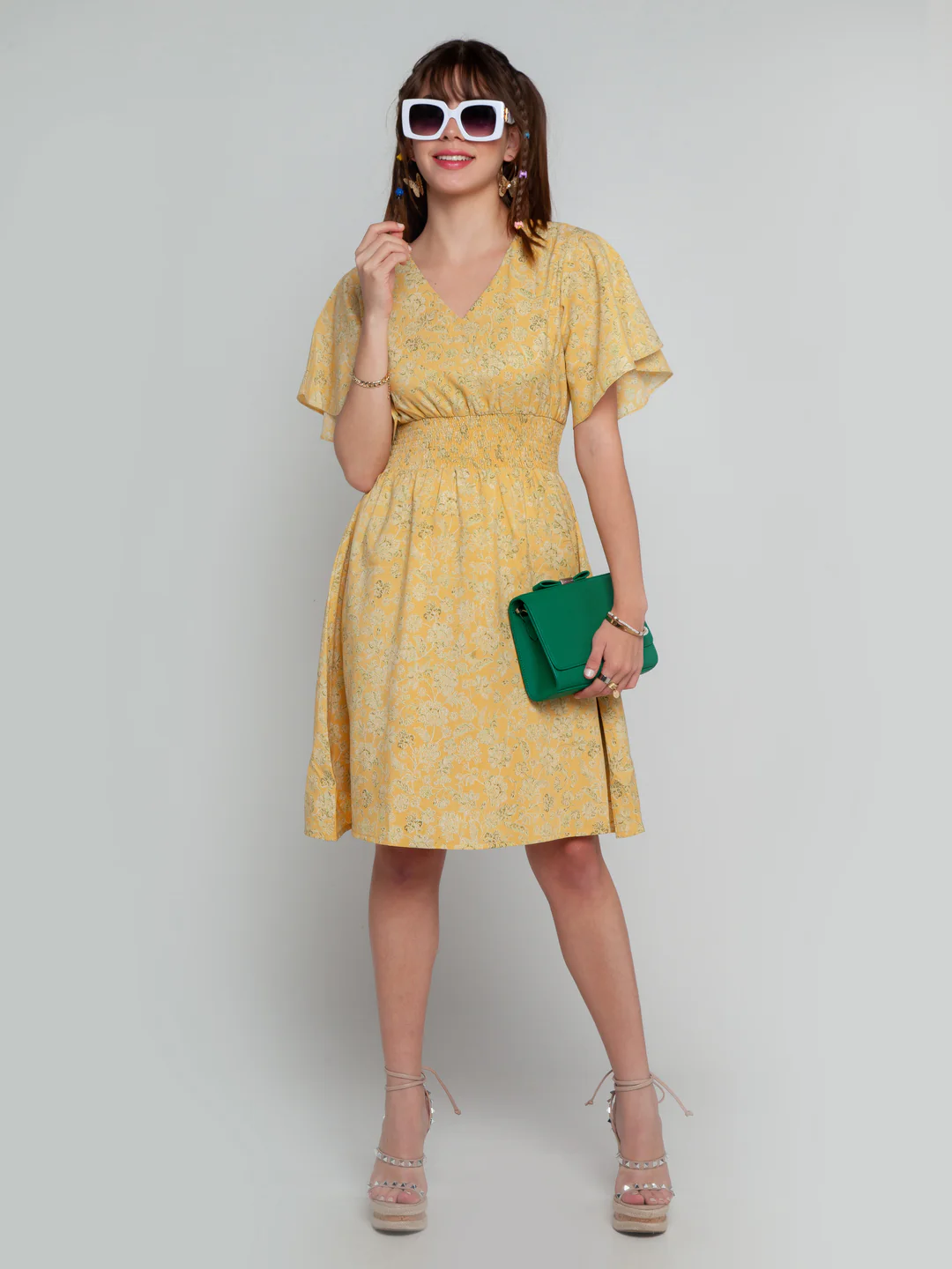 Mustard Bohemian Elasticated Short Dress
