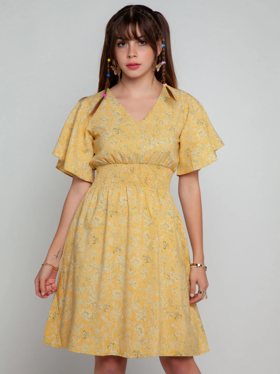 Mustard Bohemian Elasticated Short Dress - Image 2