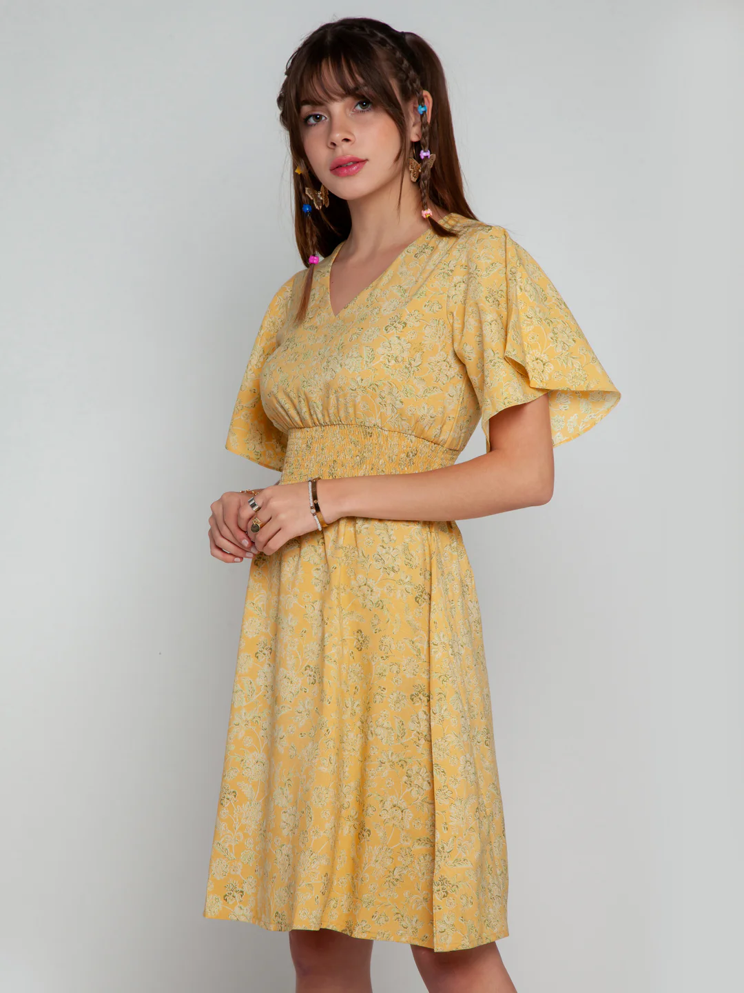 Mustard Bohemian Elasticated Short Dress - Image 3
