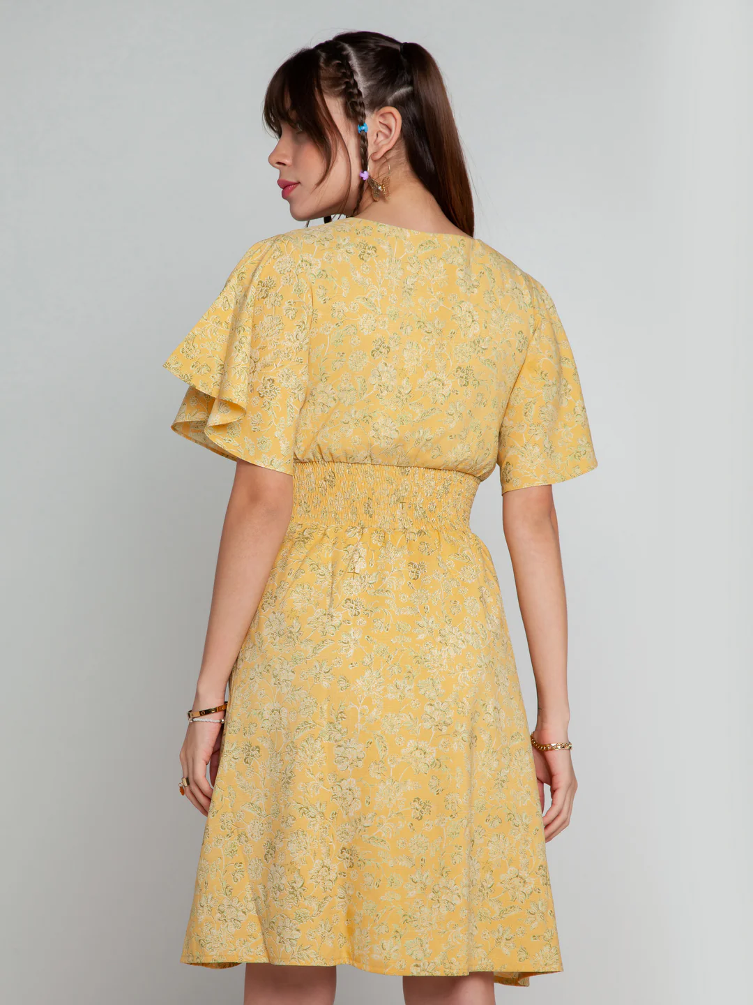 Mustard Bohemian Elasticated Short Dress - Image 4