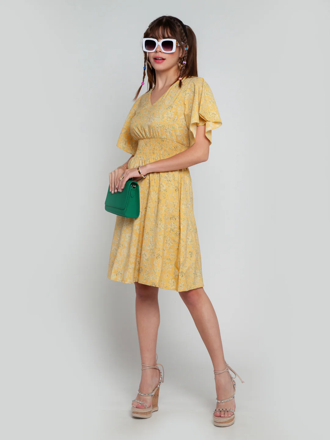 Mustard Bohemian Elasticated Short Dress - Image 5