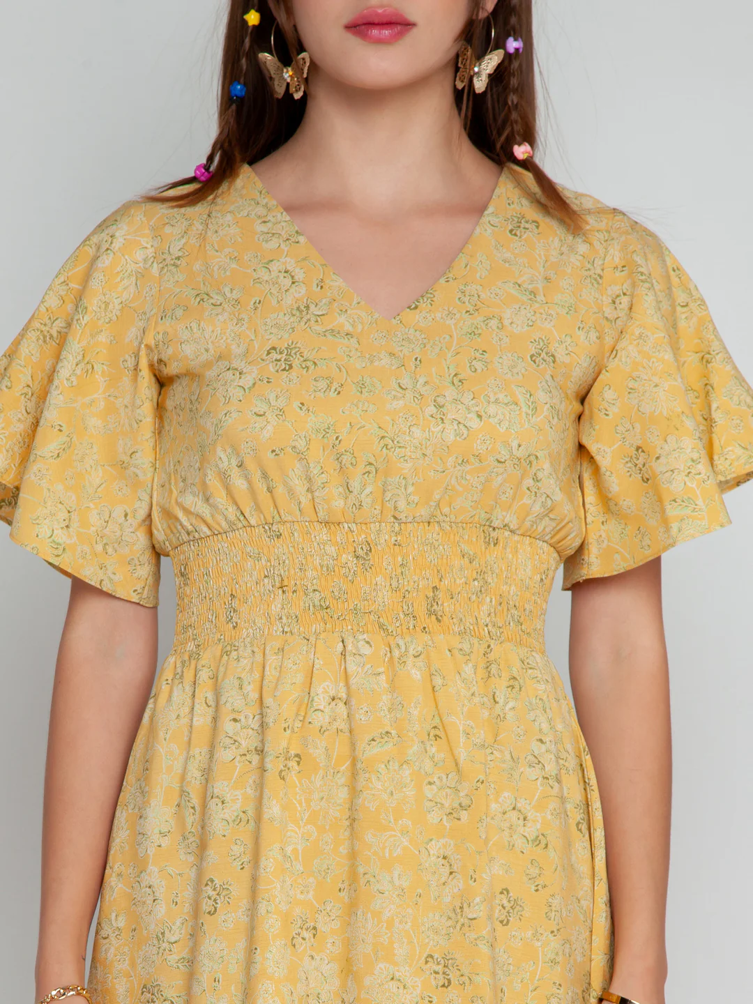 Mustard Bohemian Elasticated Short Dress - Image 6