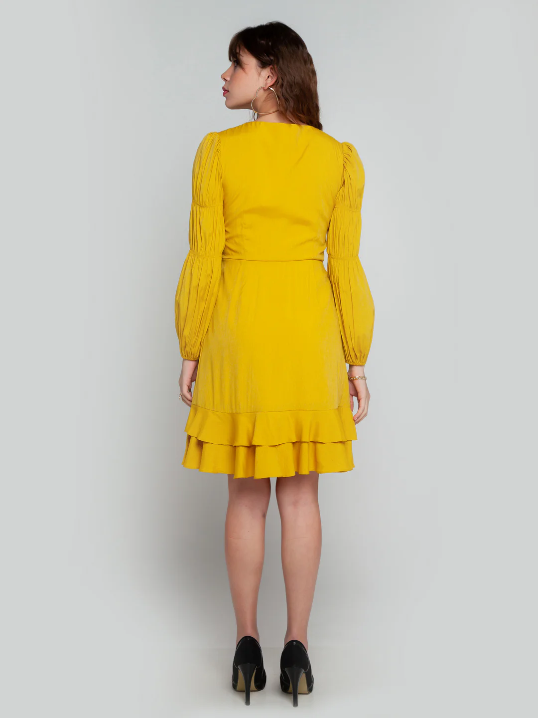 Mustard Solid Elasticated Short Dress - Image 4