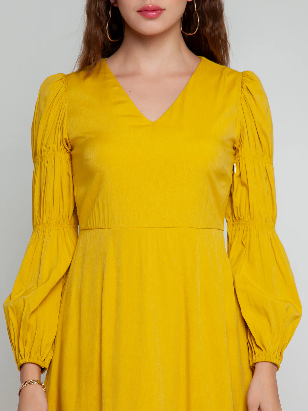 Mustard Solid Elasticated Short Dress - Image 5