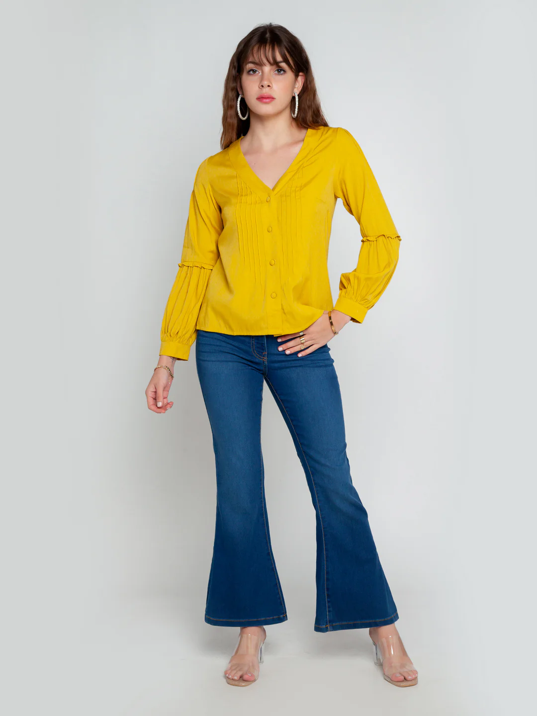 Mustard Solid Pleated Top