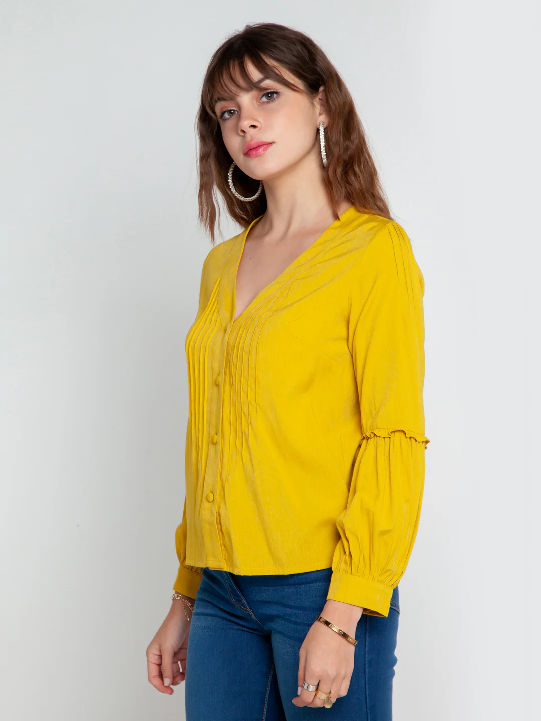 Mustard Solid Pleated Top - Image 3