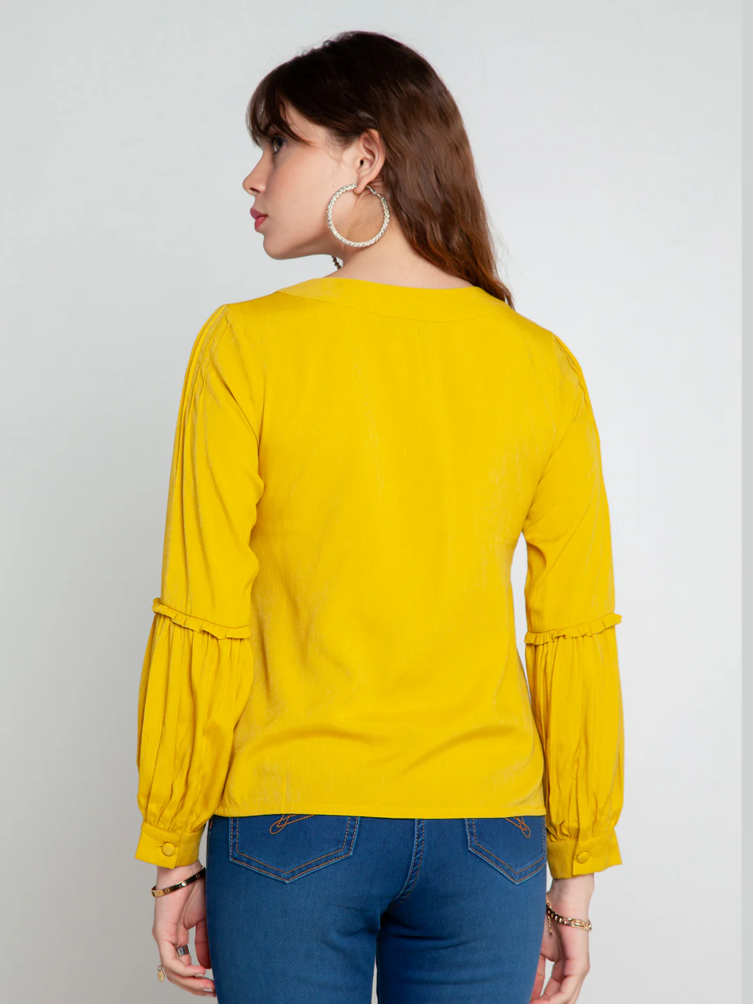 Mustard Solid Pleated Top - Image 4