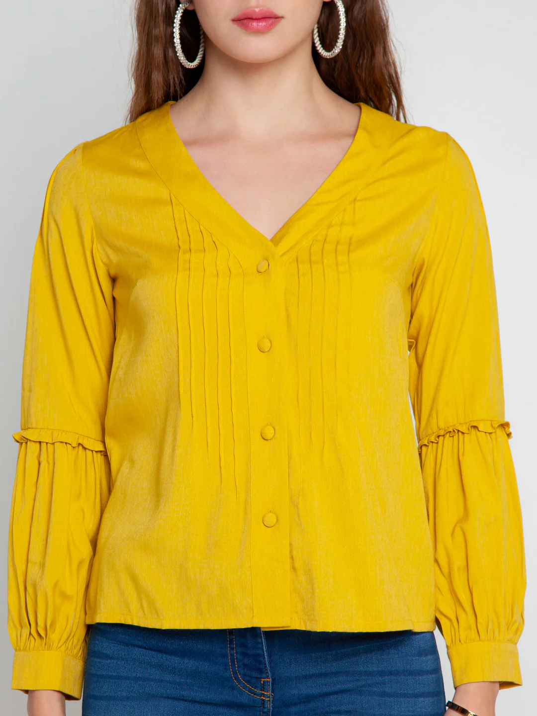 Mustard Solid Pleated Top - Image 5