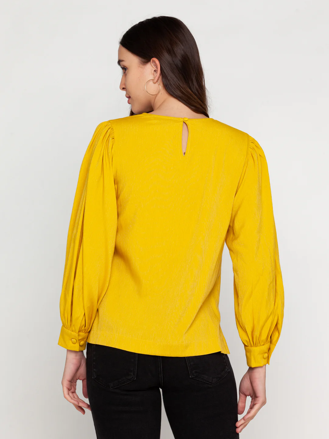 Mustard Solid Puff Sleeve Top - Image 4