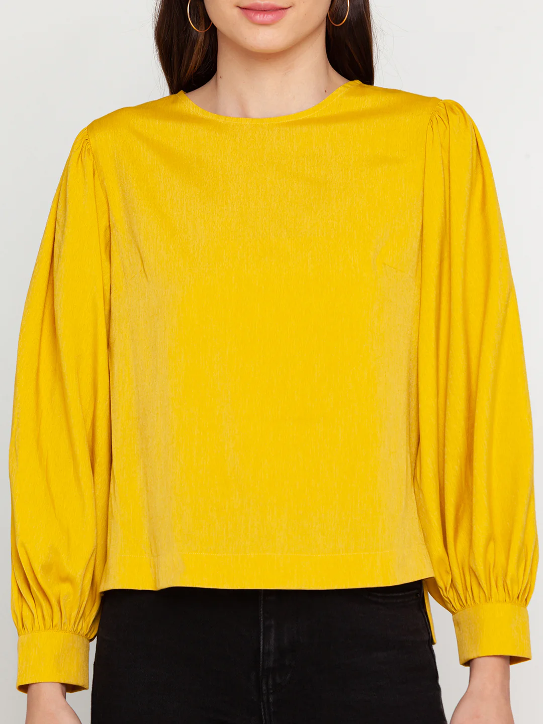 Mustard Solid Puff Sleeve Top - Image 6