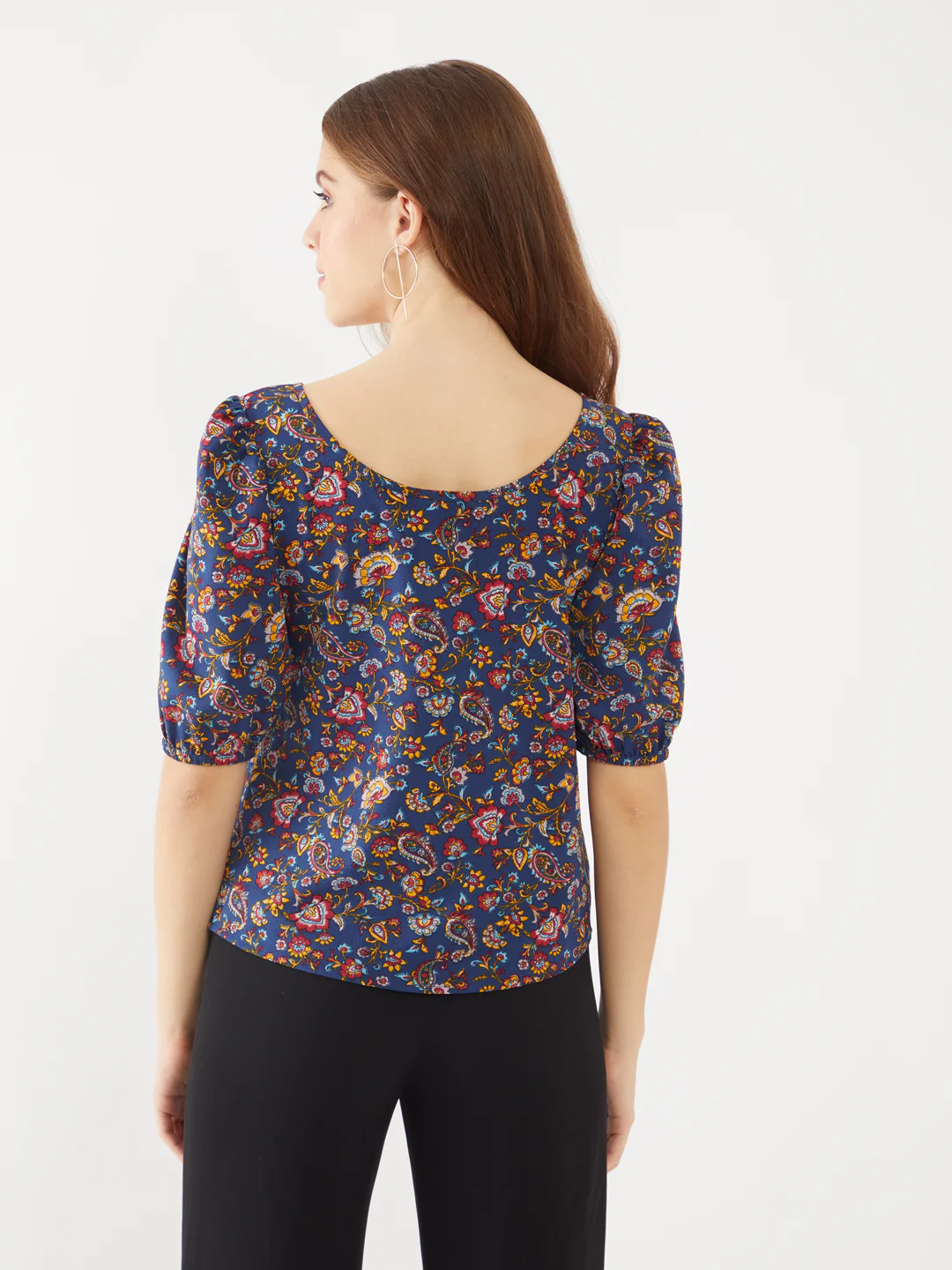 Navy Blue Bohemian Printed Regular Top - Image 4