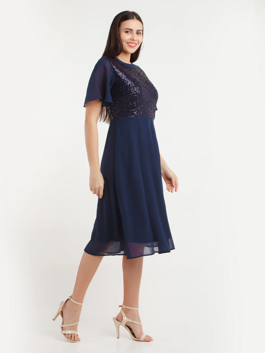 Navy Blue Embellished Midi Dress - Image 3