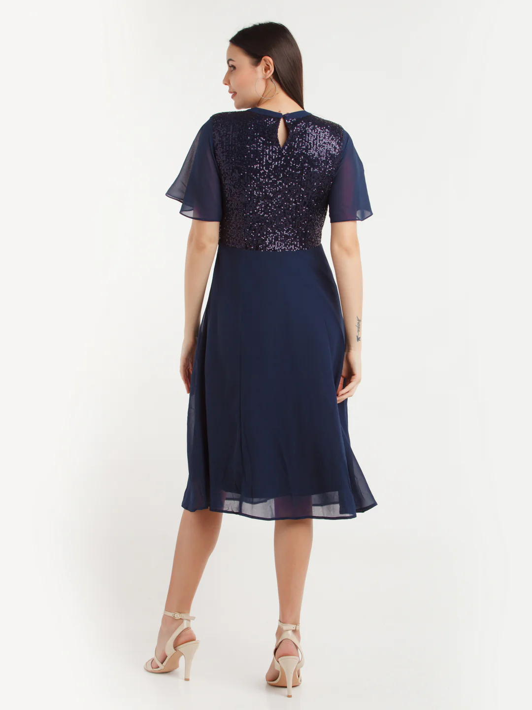 Navy Blue Embellished Midi Dress - Image 4
