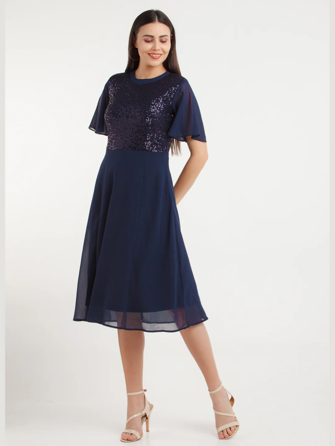 Navy Blue Embellished Midi Dress - Image 5