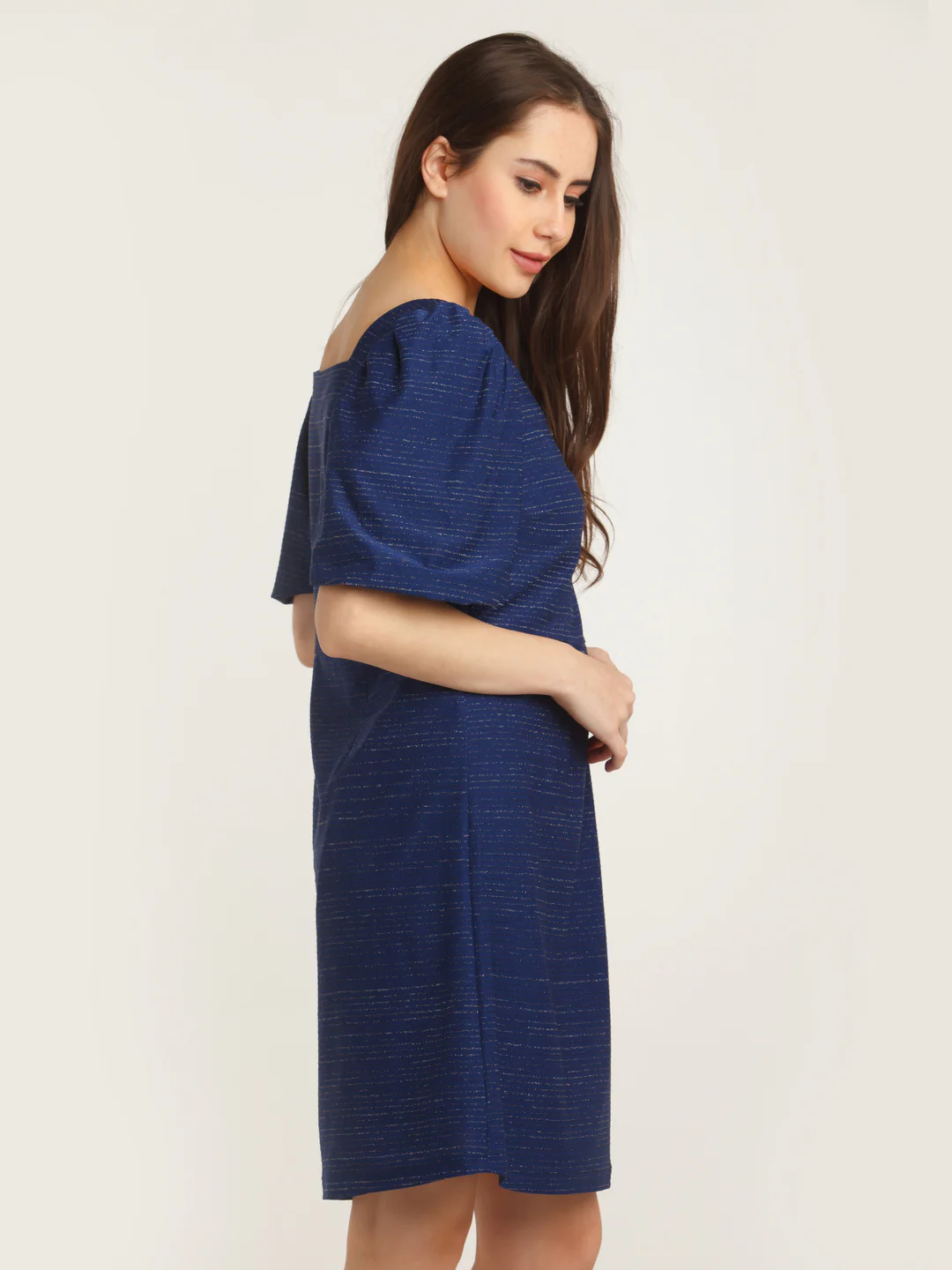 Navy Blue Embellished Puff Sleeve Short Dress - Image 3