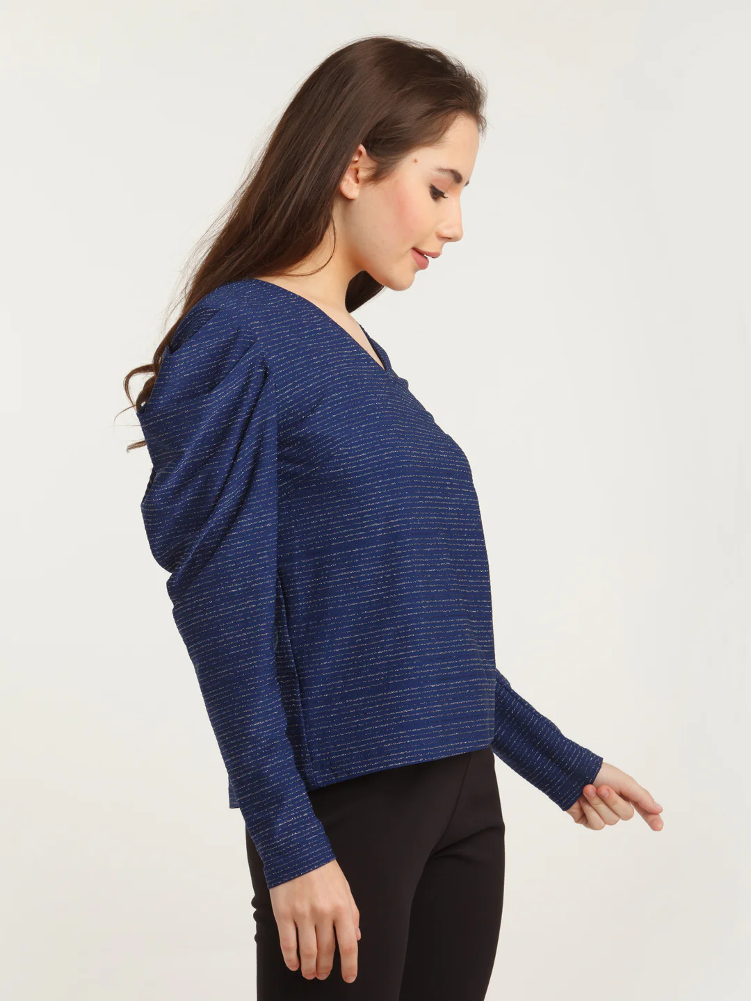 Navy Blue Embellished Puff Sleeve Top - Image 3