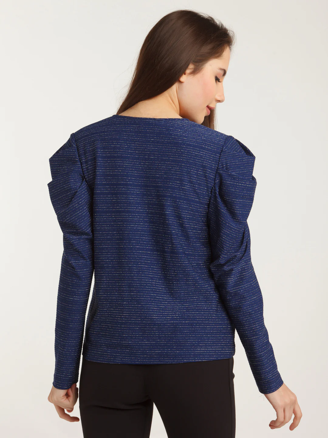 Navy Blue Embellished Puff Sleeve Top - Image 4