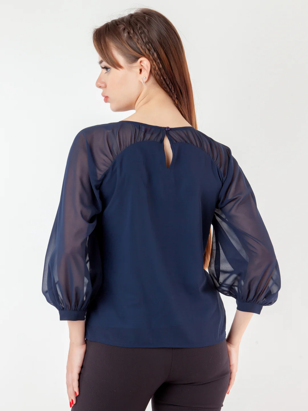 Navy Blue Embellished Regular Top - Image 4