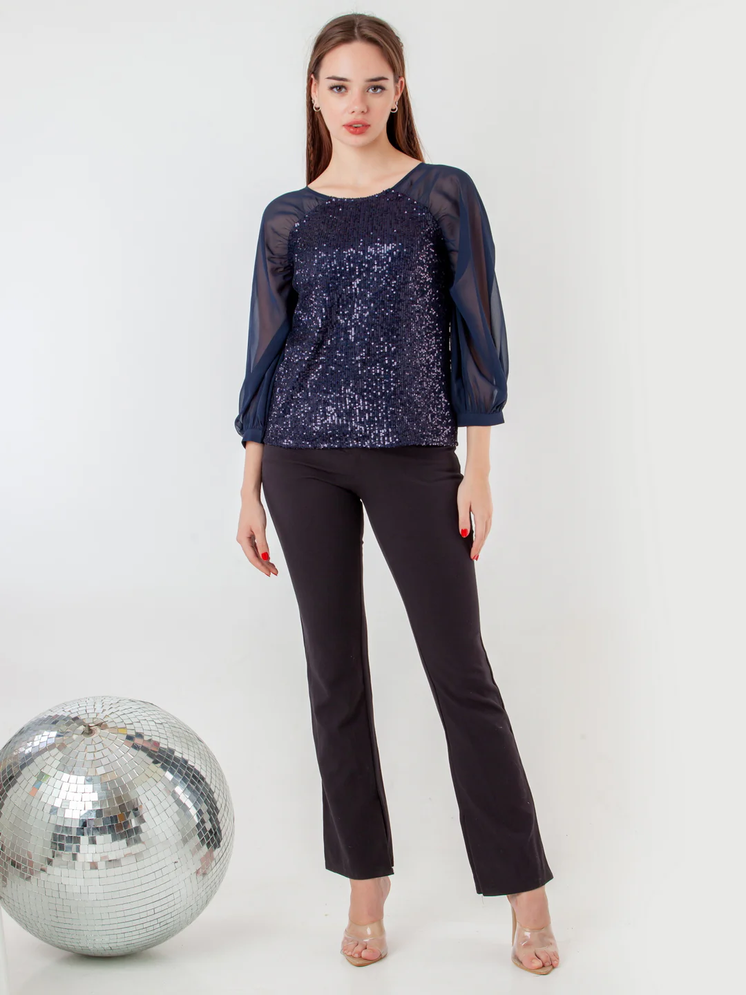 Navy Blue Embellished Regular Top - Image 5