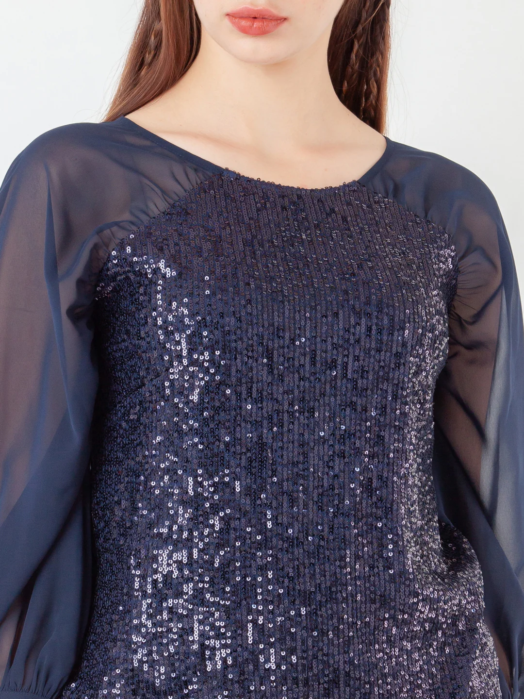 Navy Blue Embellished Regular Top - Image 6
