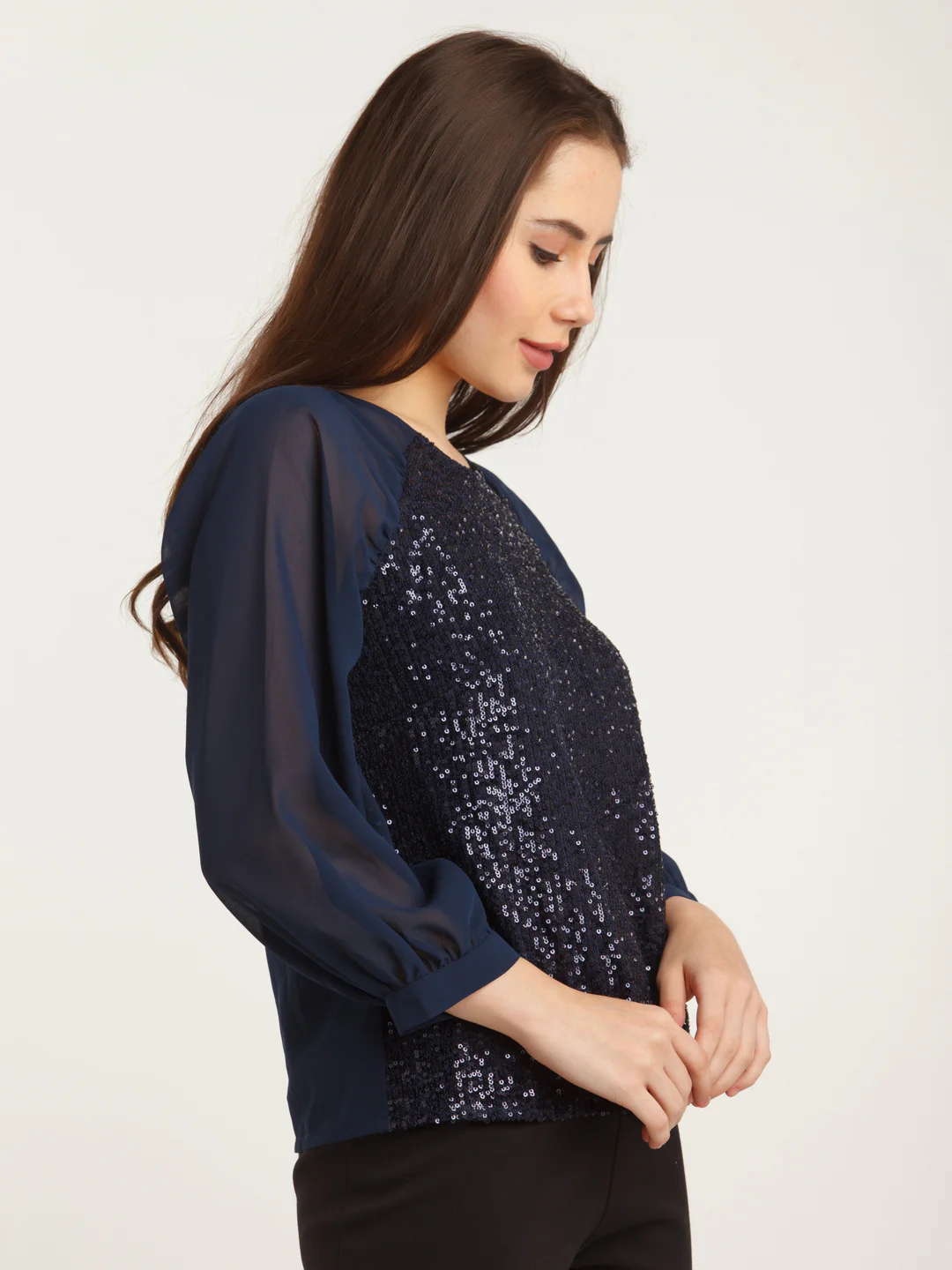 Navy Blue Embellished Straight Top - Image 3