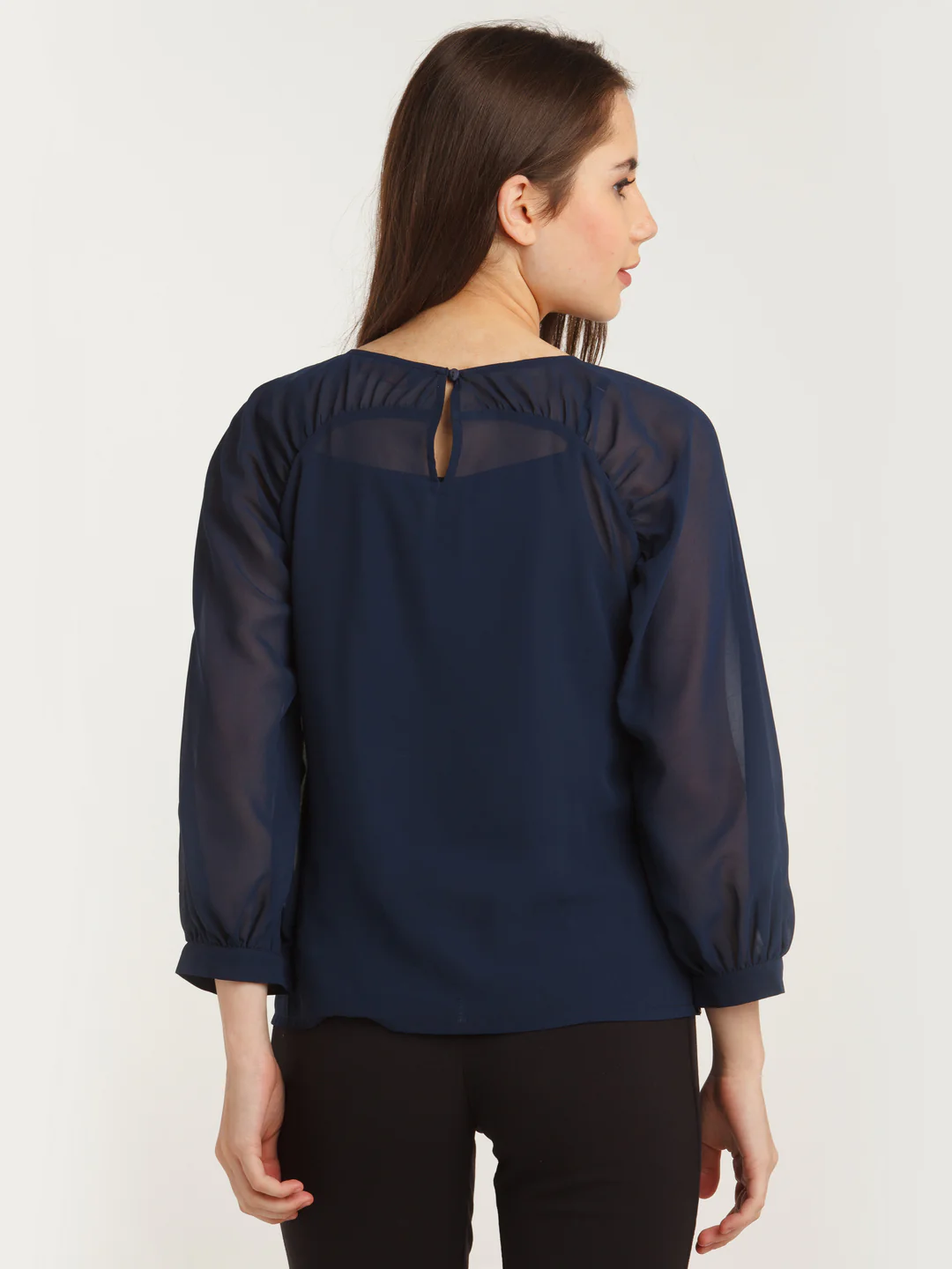 Navy Blue Embellished Straight Top - Image 4