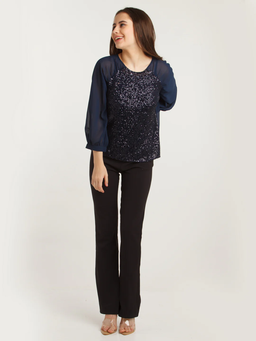 Navy Blue Embellished Straight Top - Image 5