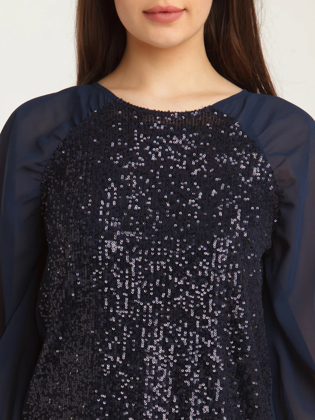 Navy Blue Embellished Straight Top - Image 6