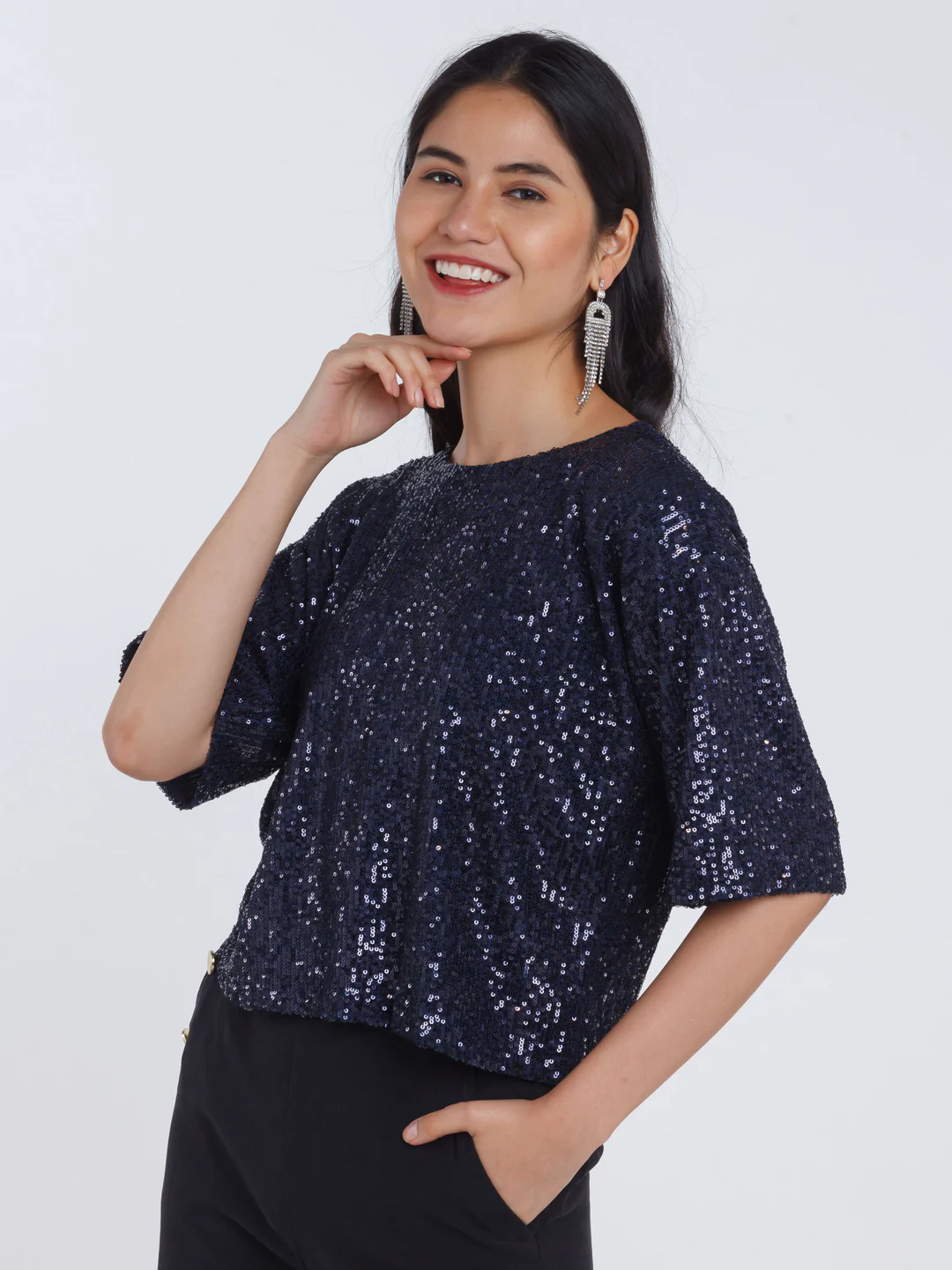 Navy Blue Embellished Top - Image 3
