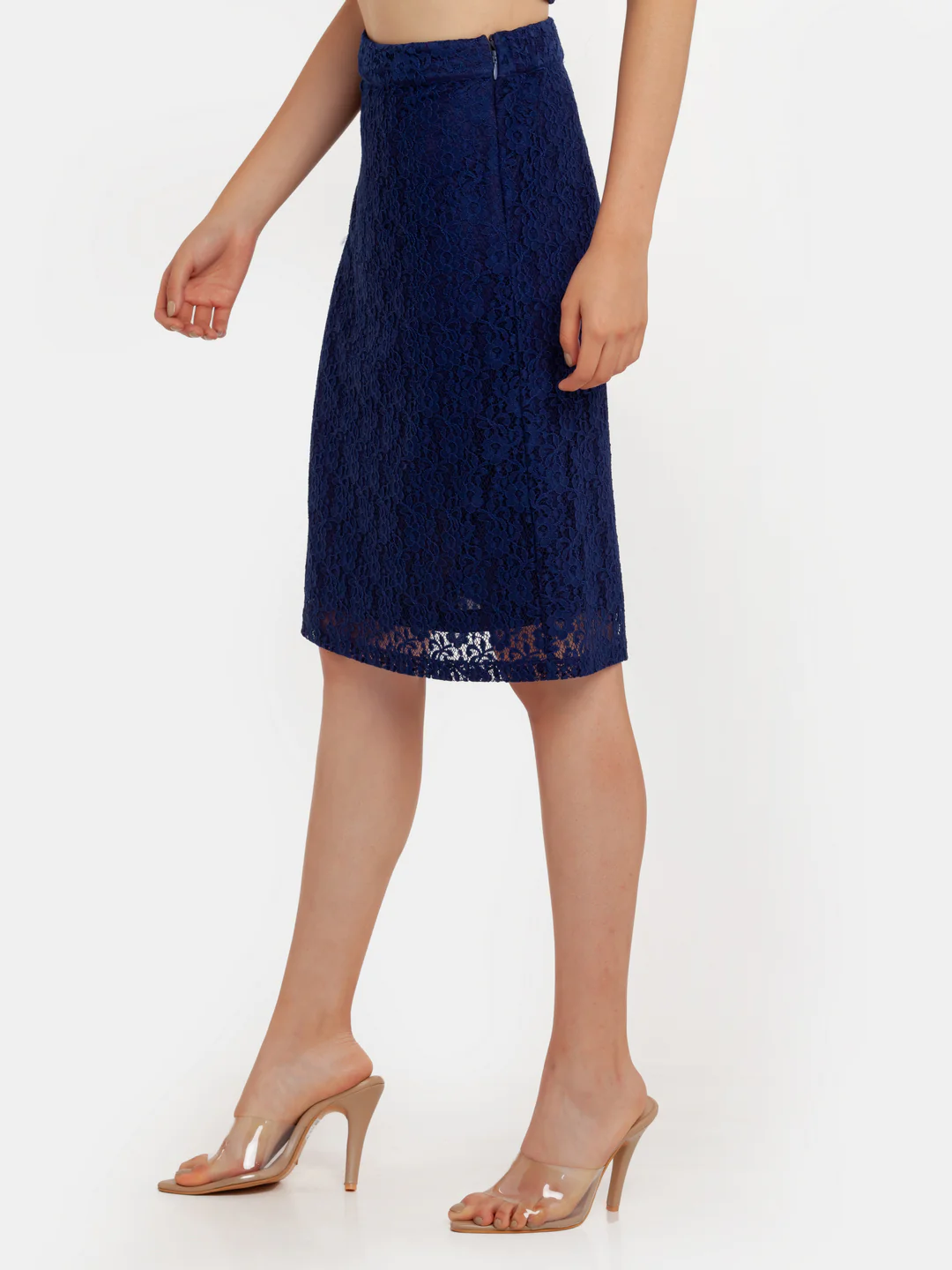 Navy Blue Lace Elasticated Skirt - Image 3
