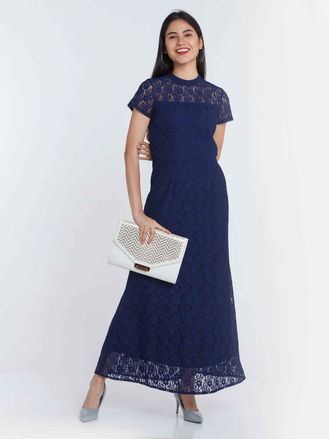 Navy Blue Lace Maxi Dress