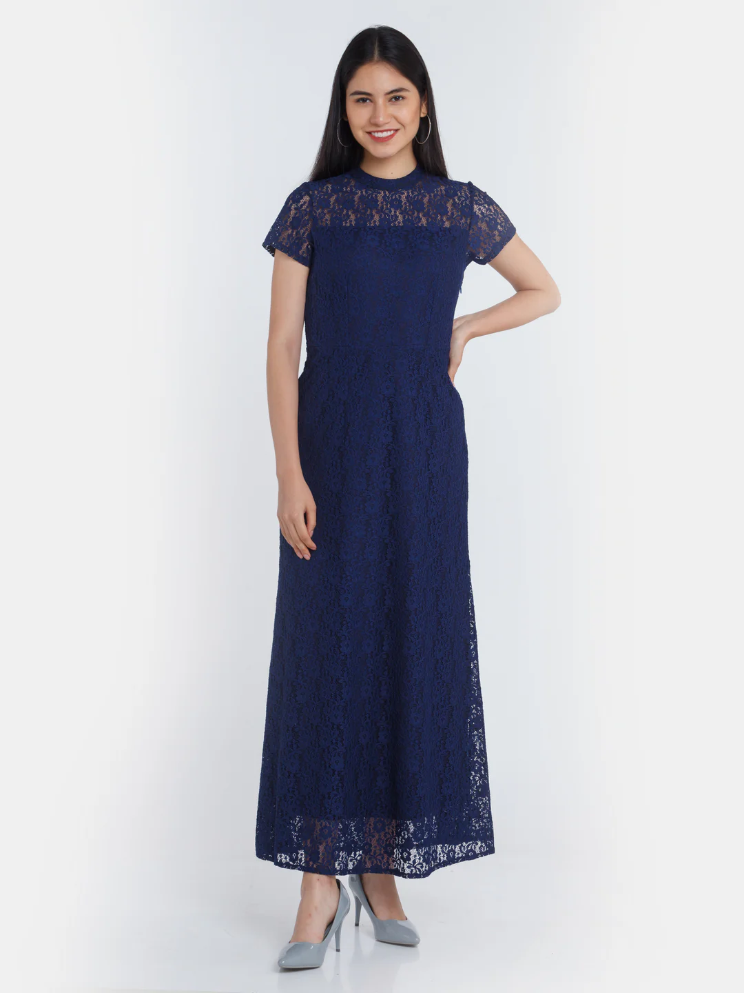 Navy Blue Lace Maxi Dress - Image 2