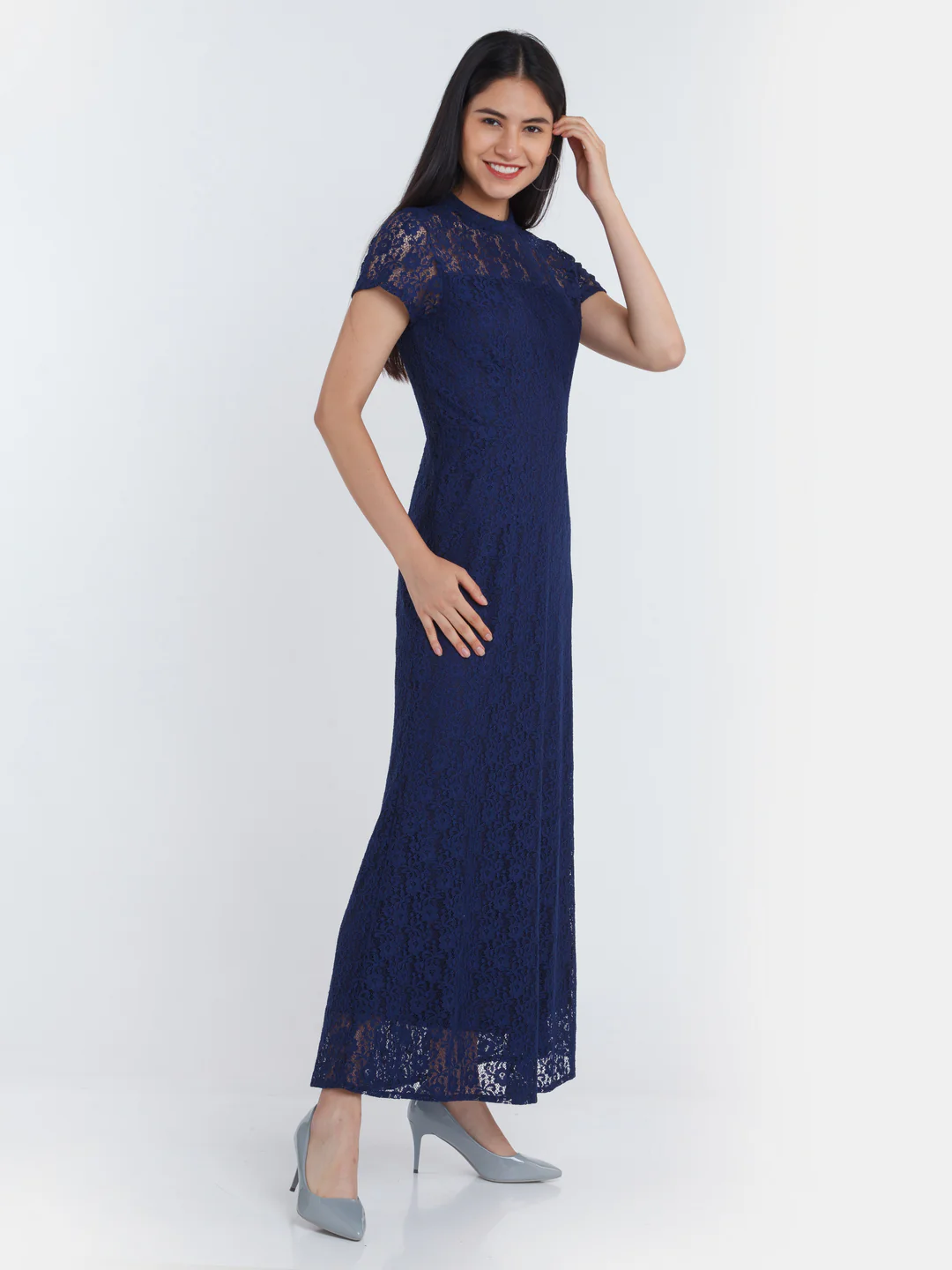 Navy Blue Lace Maxi Dress - Image 3