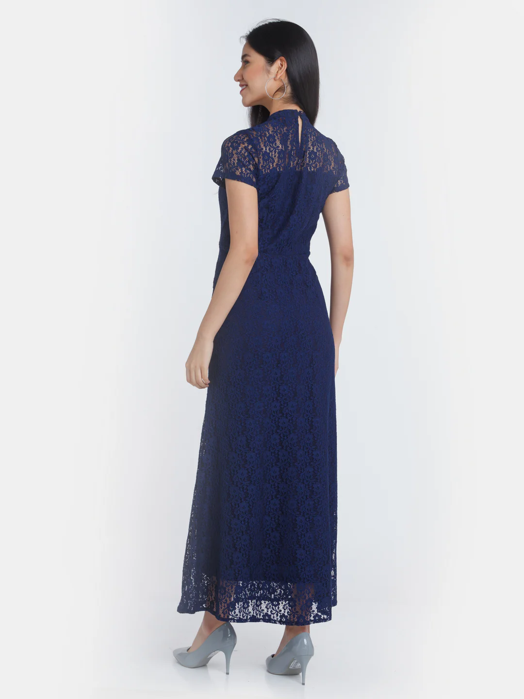 Navy Blue Lace Maxi Dress - Image 4