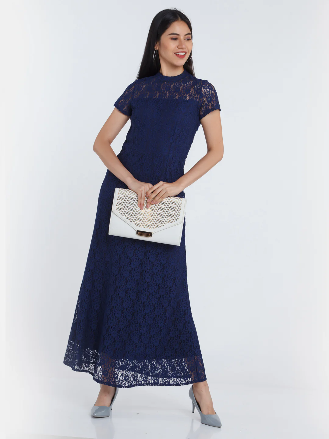 Navy Blue Lace Maxi Dress - Image 5
