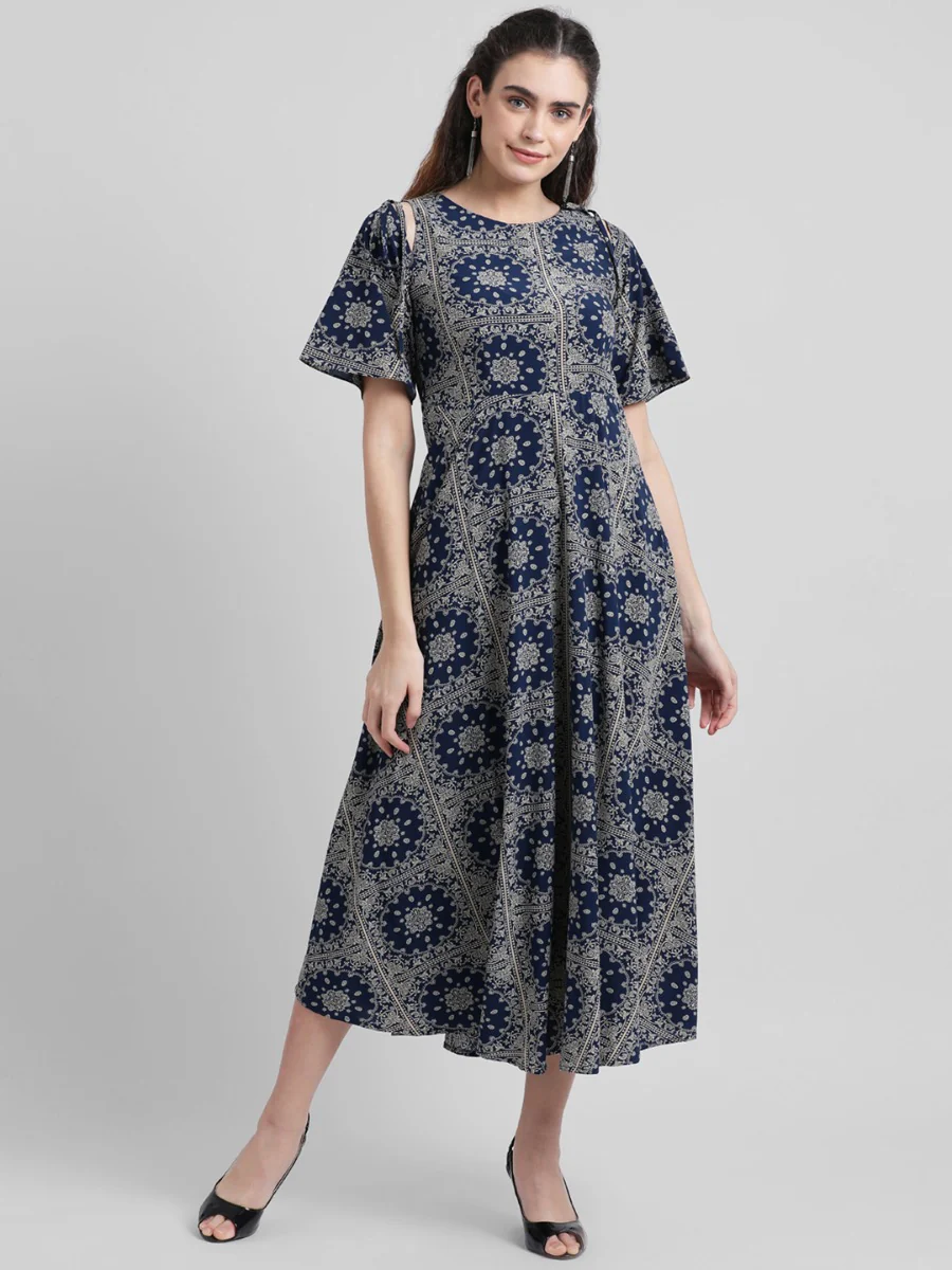 Navy Blue Printed Maxi Dress - Image 2