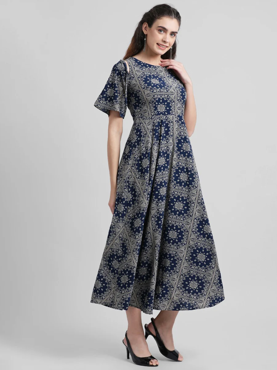 Navy Blue Printed Maxi Dress - Image 4