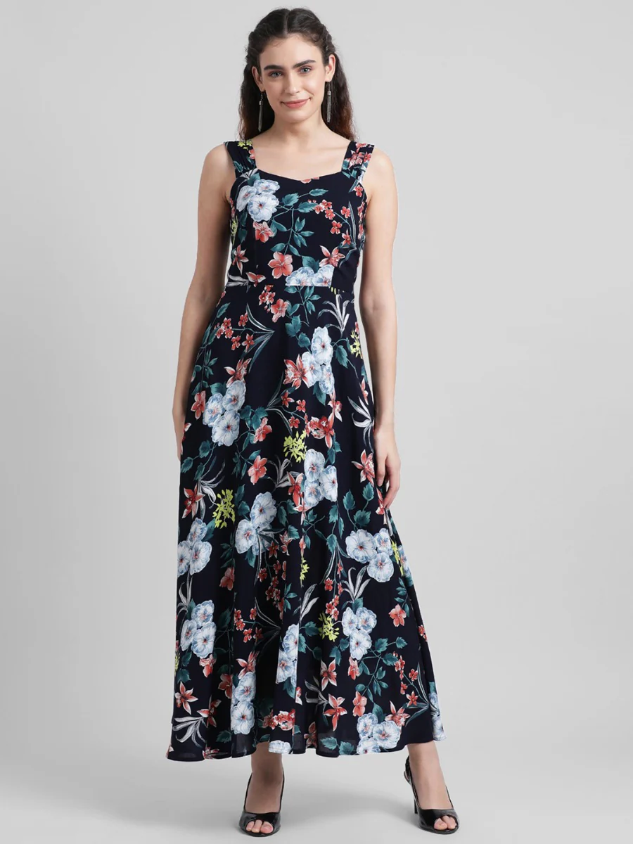 Navy Blue Printed Maxi Dress - Image 2
