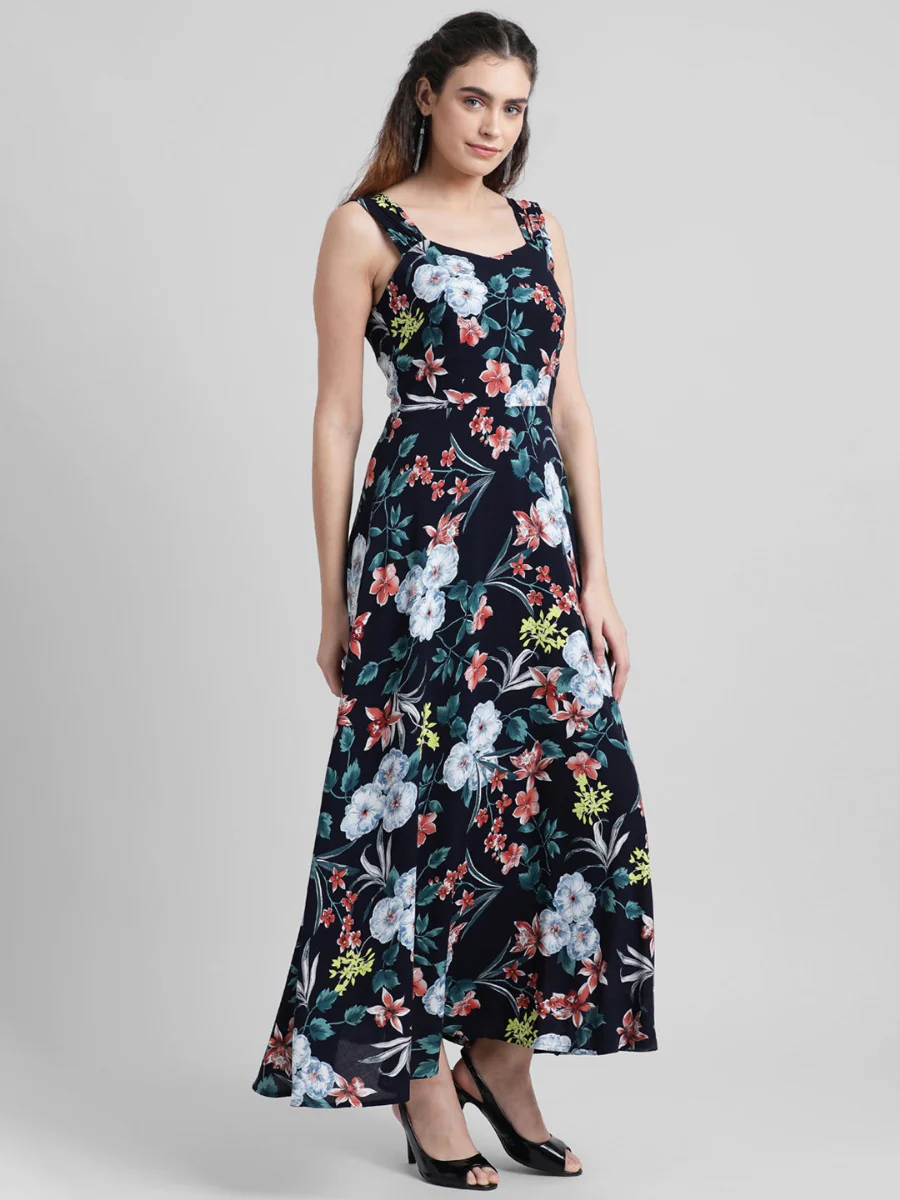 Navy Blue Printed Maxi Dress - Image 4