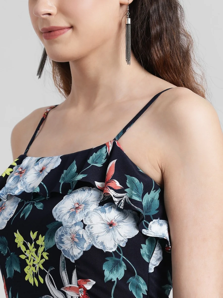 Navy Blue Printed Maxi Dress - Image 4