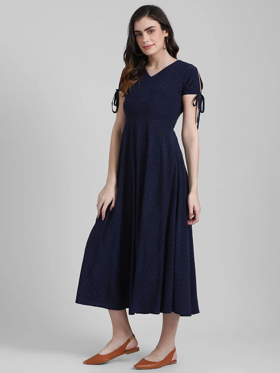 Navy Blue Printed Maxi Dress - Image 3