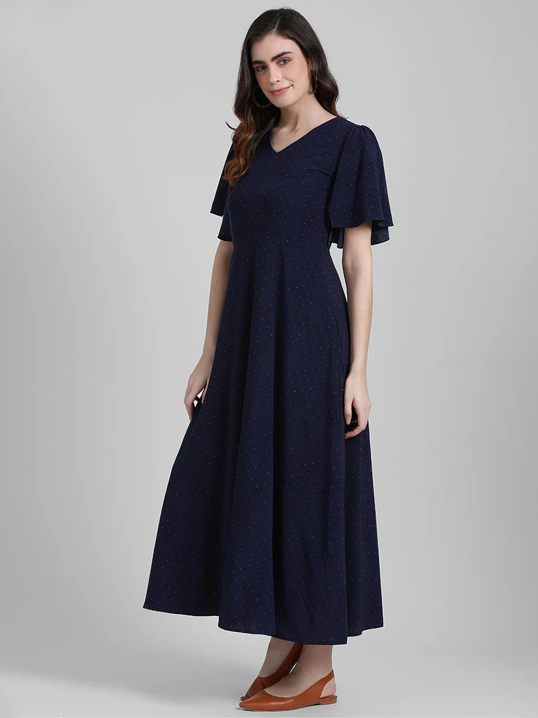 Navy Blue Printed Maxi Dress - Image 3